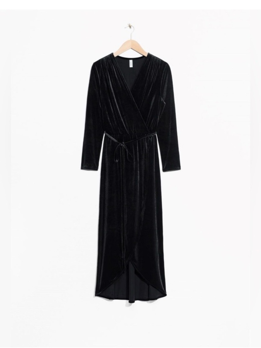 & Other Stories - Black Velvet Wrap Midi Dress